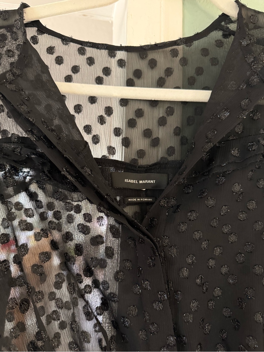 Isabel Marant Black Sheer Polka-Dot Button Blouse